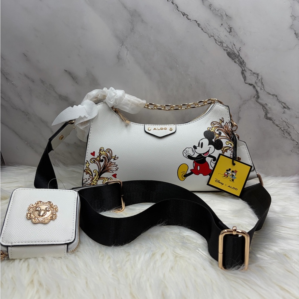 Aldo White and Black Mickey Mouse Crossbody Bag